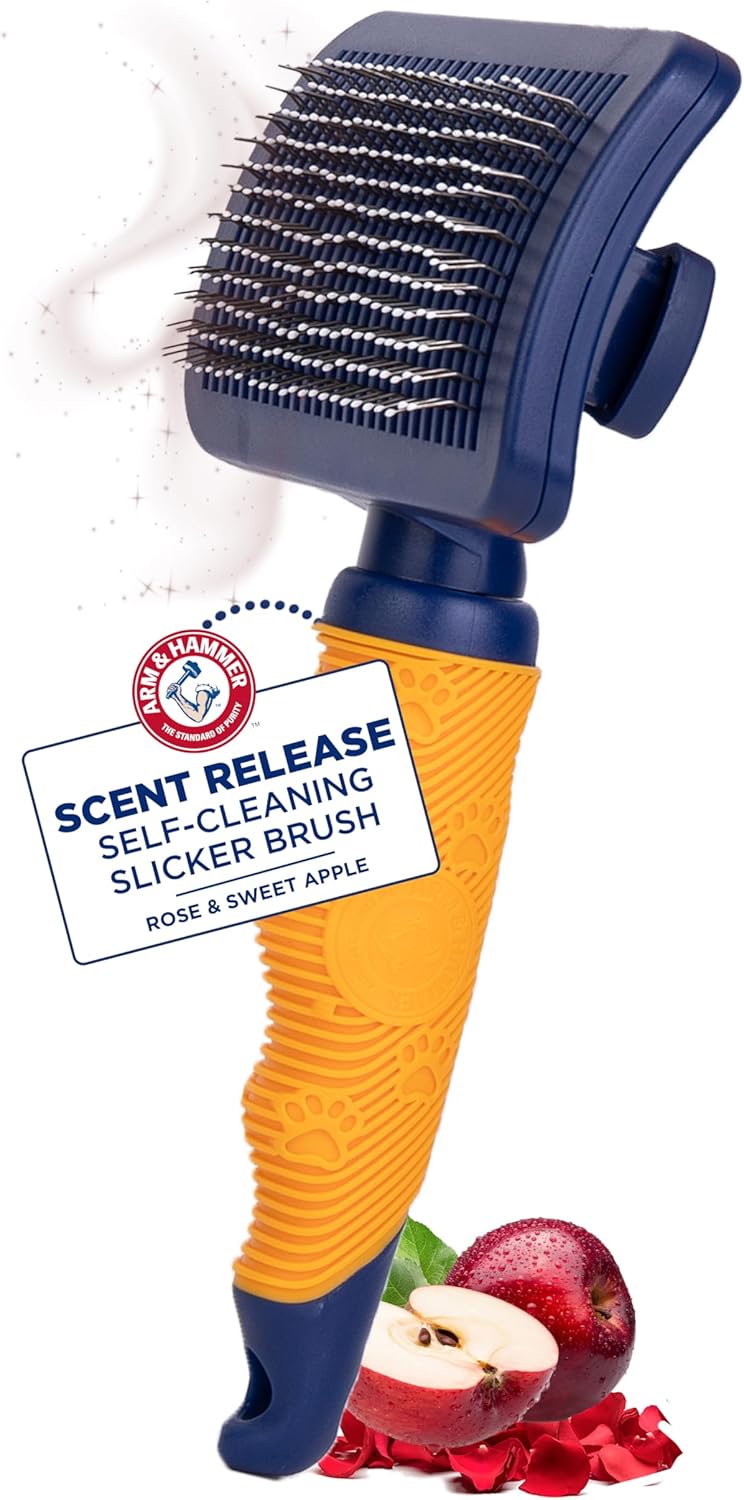 Arm & Hammer Deodorizing Slicker Brush for Dogs with Fragrance Transfer Technology  Scented Self-cleaning Dog Brush - Dog Grooming Brush for Shedding, Sweet Apple & Rose Scent