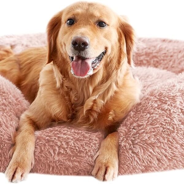 Calming Dog Beds for Large Dogs, Faux Fur Donut Cuddler Dog Bed, Round Fluffy Pillow, Washable Pet Bed for Dogs Up to 80Lbs, 36inch