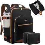 LOVEVOOK 40L Large Travel Backpack for Women Men, 17 Inch Carry on Backpack for Traveling on Airplane, Personal Item Bag Airline Approved, Business Causal Weekender Backpack, Black-Brown