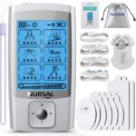 NURSAL 24 Modes TENS Unit Muscle Stimulator with Continuous Stimulation, Rechargeable Electronic Pulse Massager with 8 Pads for Back and Shoulder Pain Relief and Muscle Strength (Silver)