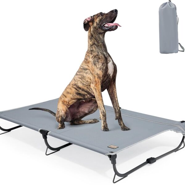 Daisy Cot, XL Foldable Elevated Dog Bed, Portable Raised Outdoor Folding Dog Cots, Cooling, Chew Proof, Waterproof, Heavy Duty Up to 160 lbs for Camping/Home, Grey, 49"x 33"x7"