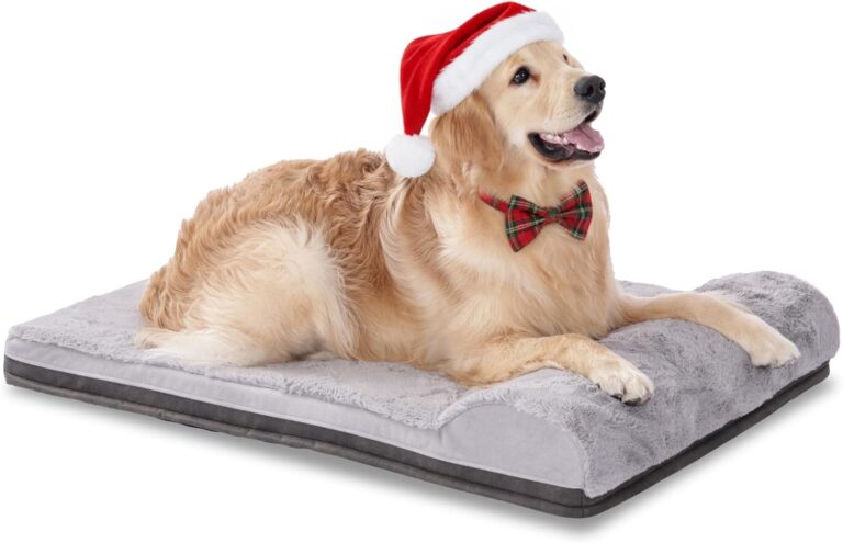 EGOHOME Waterproof Dog Beds for Large Dogs,Orthopedic Dog Bed with Pillow for Crate,Memory Foam Pet Bed Mat-Egg Crate Foam Support,Removable Washable Cover,Non-Slip Bottom-Grey,41x27x5.3 Inches