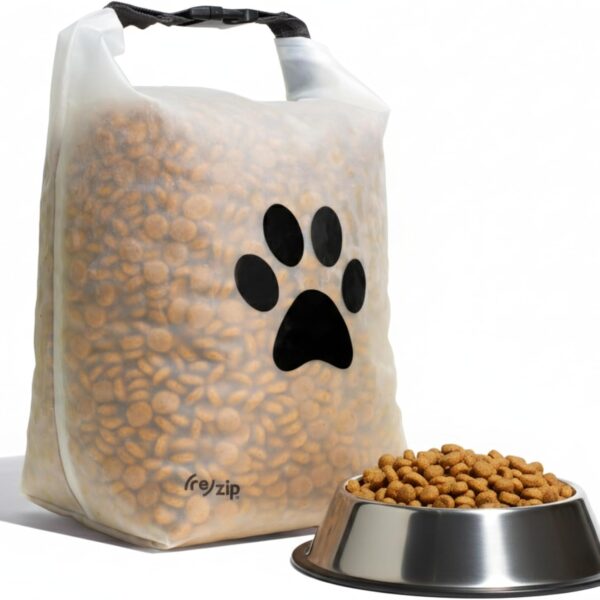 (re)zip Large Roll Top Pet Dry Food Storage Bag 40-Cup, BPA-Free, Food-Grade, Pet-Safe, Freshness Seal for Camping, Long Term Boarding, Travel & Daily Use, Machine Washable, Black