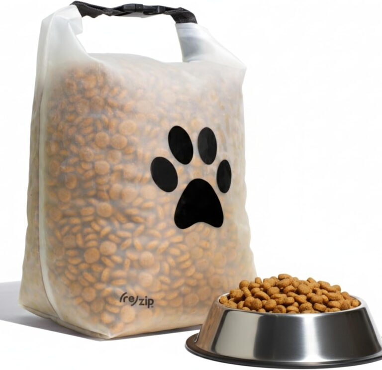 (re)zip Large Roll Top Pet Dry Food Storage Bag 40-Cup, BPA-Free, Food-Grade, Pet-Safe, Freshness Seal for Camping, Long Term Boarding, Travel & Daily Use, Machine Washable, Black