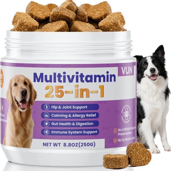 Dog Multivitamin 25 in 1 Chewable Dogs Vitamins Supplements Treats for Pet Omega-3 Glucosamine Vitamin for Puppy Supplies Skin Coat, Heart, HIPS & Joints, Digestion & Immune System 100pcs