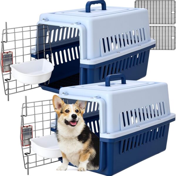 2 Sets 19" Travel Pet Carrier for Small Dogs and Cats Hard-Sided Plastic Dog Crate Cat Kennel with Wire Door, Ventilation and Security Lock Portable Pet Carrier for Car Airline Travel, Up to 13lbs