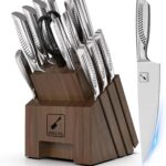 imarku Knife Set, 16PCS High Carbon Stainless Steel Kitchen Knife Sets with Block Ultra Sharp Knife Block Set, Japanese Knife Set with Dotted Non-slip Ergonomic Handle, Dark Brown, Best gifts