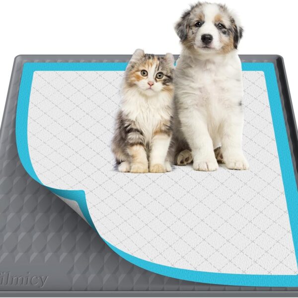 Pee Pad Holder for Dogs,Silicone Dog Puppy Pad Holder, 24 x 24 No Spill Raised Lip High Edge,Portable, Leak-Proof Mat Holder for Dog Training Pads,Square Potty Trays for Home Floor Protection