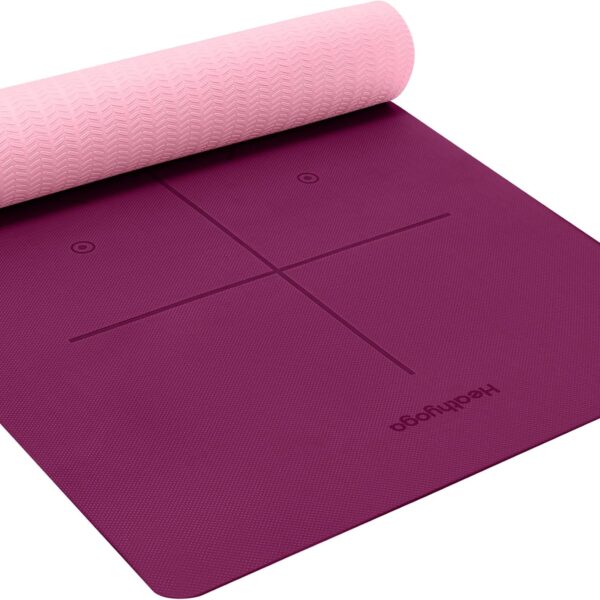 Heathyoga Eco Friendly Non Slip Yoga Mat, Body Alignment System, SGS Certified TPE Material - Textured Non Slip Surface and Optimal Cushioning,72"x 26" Thickness 1/4"