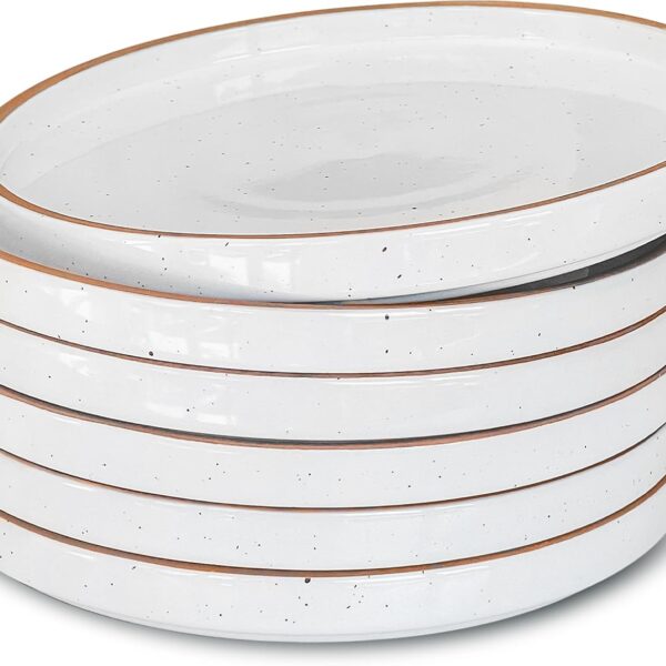 Mora Ceramic Flat Plates Set of 6-8 in - The Dessert, Salad, Appetizer, Small Lunch, etc Plate. Microwave, Oven, and Dishwasher Safe, Scratch Resistant. Kitchen Porcelain Dish - Vanilla White