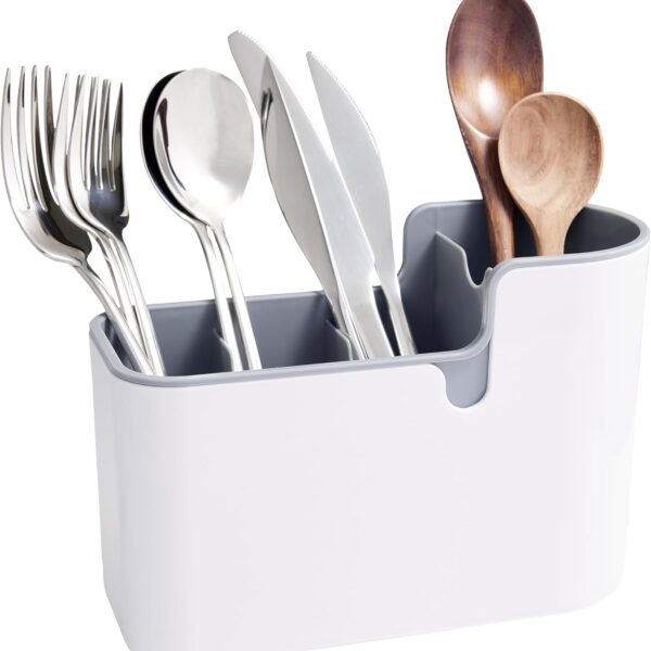 Amazon Basics Countertop & Wall Organization for Utensils, White & Grey
