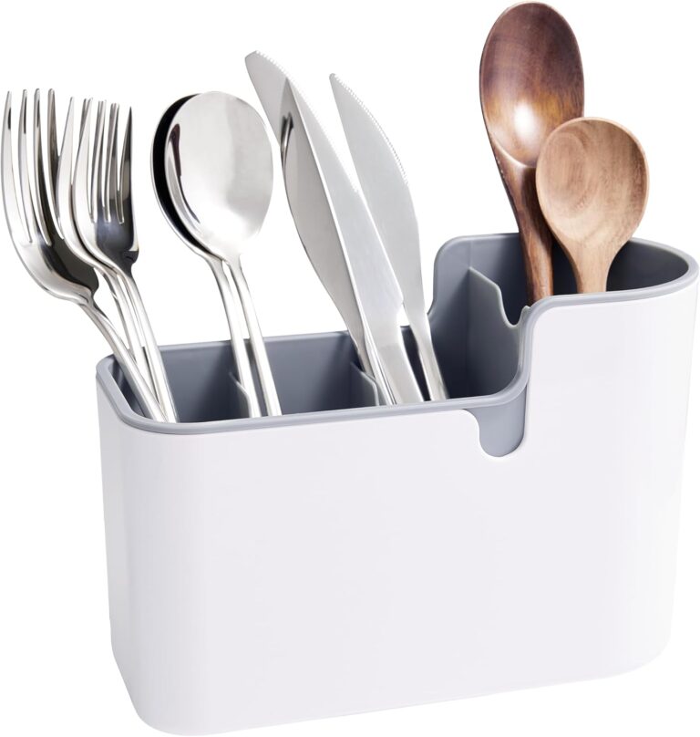 Amazon Basics Countertop & Wall Organization for Utensils, White & Grey
