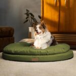 ClevaHome Orthopedic Dog Bed for Large Dogs, 36 inches Dual Layer Water Repellent Round Pet Bed with Washable Cover Nonslip Bottom (Olive Branch)