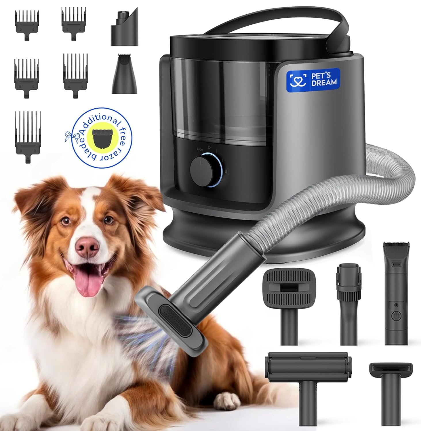 PET'S DREAM Dog Grooming Vacuum Kit, 3.5L Dust Cup, Low Noise, 4 Suction Modes, HEPA Filter, Black, For Dogs PET'S DREAM Dog Grooming Vacuum Kit, 3.5L Dust Cup, Low Noise, 4 Suction Modes, HEPA Filter, Black, For Dogs