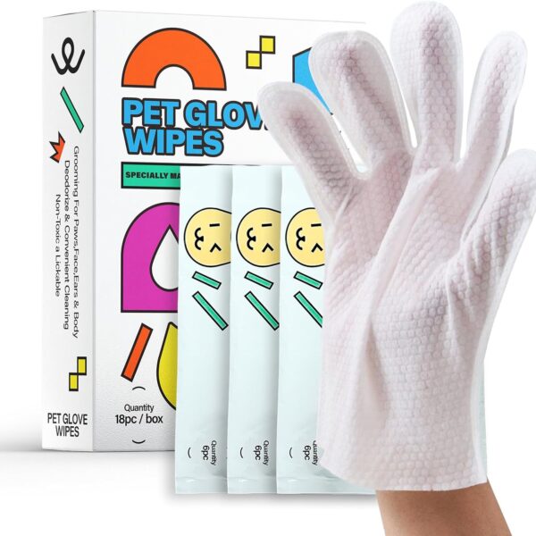 Pet Glove Wipes for Dogs and Cats, Cleaning & Deodorizing Grooming Gloves for Daily Care and Traveling, Dog Wipes Washing Gloves Rinse Free, 18 PCS