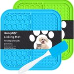 MateeyLife 2PCS Small Lick Mat for Dogs and Cats, Licking Mats for Dog Anxiety Relief, Cat Peanut Butter Lick Pad for Boredom Reducer, Dog Treat Mat Perfect for Bathing Grooming Blue&Green