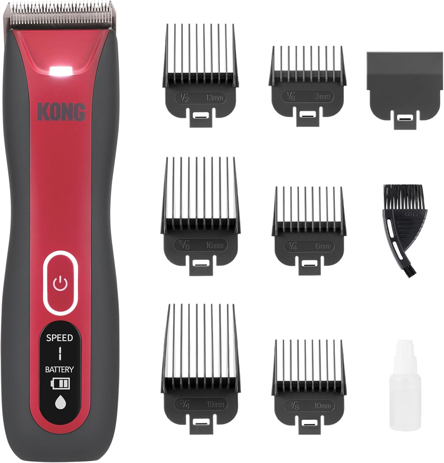 KONG 3-Speed Cordless-Corded Dog Clipper Kit Stainless Steel Blade, Waterproof, LED Spotlight, Use-While-Charging, 6 Guide Combs, Ergonomic Handle Red/Gray, All Coat Types KONG 3-Speed Cordless-Corded Dog Clipper Kit Stainless Steel Blade, Waterproof, LED Spotlight, Use-While-Charging, 6 Guide Combs, Ergonomic Handle Red/Gray, All Coat Types