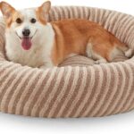 MIXJOY Dog Beds Large Sized Dogs, Washable Dogs Bed with Removable Cover, Cozy Donut Dog Ded Fluffy Plush Faux Fur Pet Bed with Anti-Slip Bottom, 36"x36"x10", Beige