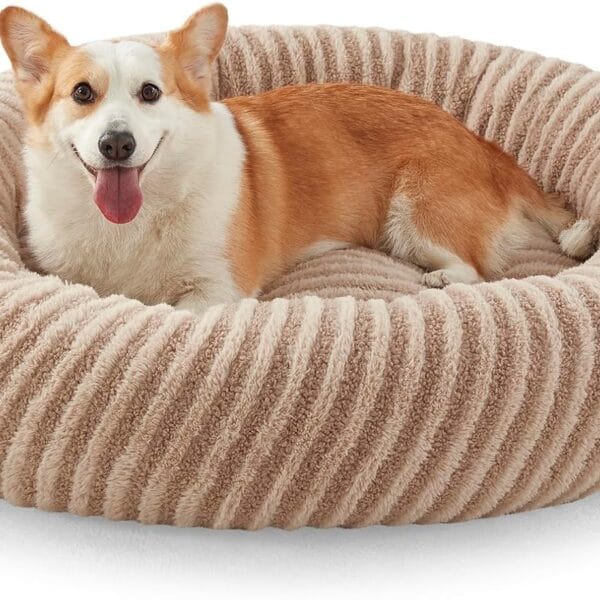 MIXJOY Dog Beds Large Sized Dogs, Washable Dogs Bed with Removable Cover, Cozy Donut Dog Ded Fluffy Plush Faux Fur Pet Bed with Anti-Slip Bottom, 36"x36"x10", Beige