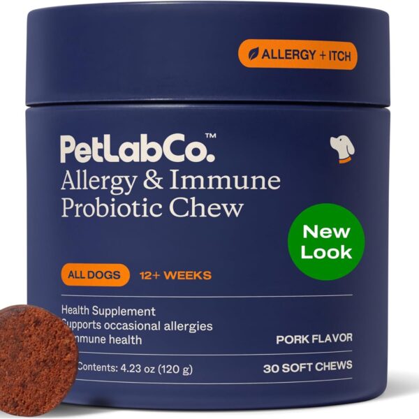 PetLab Co. Allergy & Immune Probiotics for Dogs, Support Seasonal Allergies, Gut & Digestive Health - Pork Flavor - 30 Soft Chews - Packaging May Vary