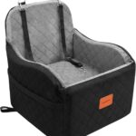Dog Car Seat for Small & Medium Dogs, Detachable & Washable Booster Seat for Pets Up to 35lbs, Pet Travel Bed with Storage Pockets and Safety Belt (Black/Grey, Medium)