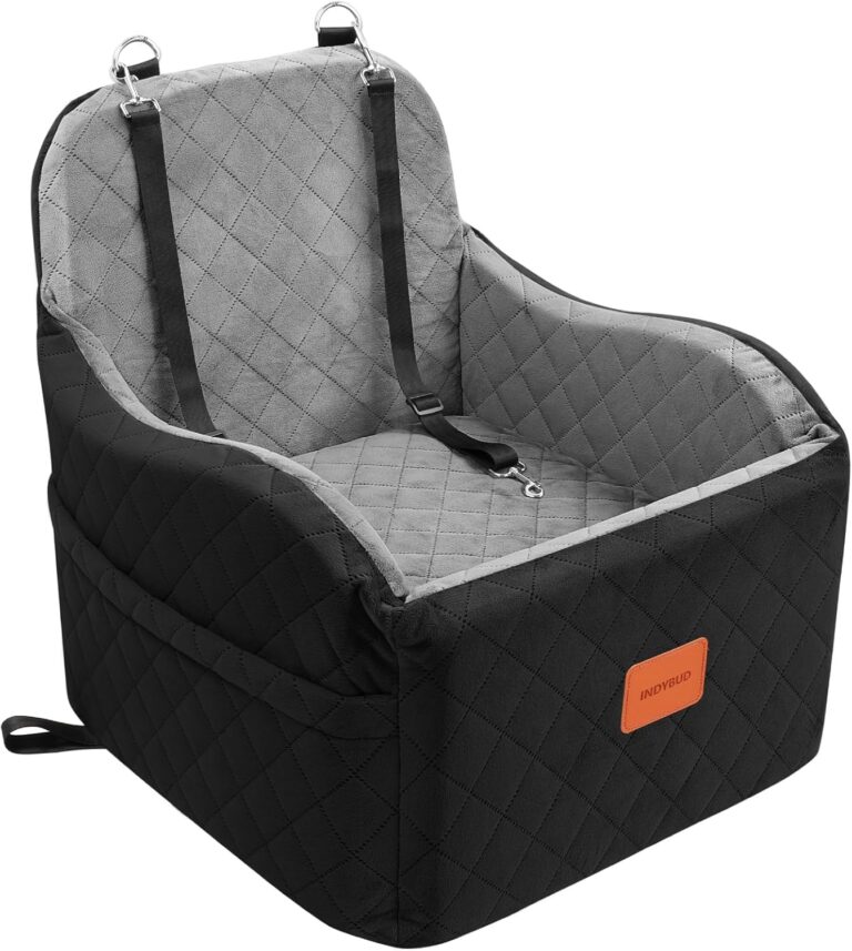 Dog Car Seat for Small & Medium Dogs, Detachable & Washable Booster Seat for Pets Up to 35lbs, Pet Travel Bed with Storage Pockets and Safety Belt (Black/Grey, Medium)
