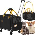 PAWZIDEA Expandable Large Pet Carrier with Wheels, 24x16x16 in Rolling Cat Carrier for 24 Cats up 55lb, Soft-Sided Collapsible Small Medium Dog Crate for Car Travel, Telescopic Handle, Storage Pocket