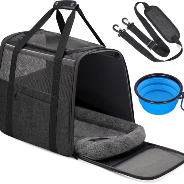 JUNGYOUN Premium Cat Carrier - Pet Carrier for Cat & Small Dogs up to 15lbs - Airline Approved Travel Dog Carrier with Anti-Escape Zippers, Collapsible Travel Bowl & Padded Strap