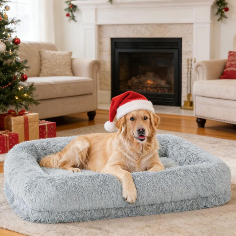 Extra Large Dog Bed - XL Dog Bed with Washable Removable Cover, Fluffy Waterproof Pet Sofa with Supportive Egg Foam and Nonskid Bottom, Grey