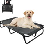 Foldable Elevated Dog Bed for Large Pet, No-Assembly-Need Folding Raised Dog Bed, Waterproof Outdoor Dogs Cot Cooling Pet Hammock Beds with Breathable Mesh, Chew-Proof, Black