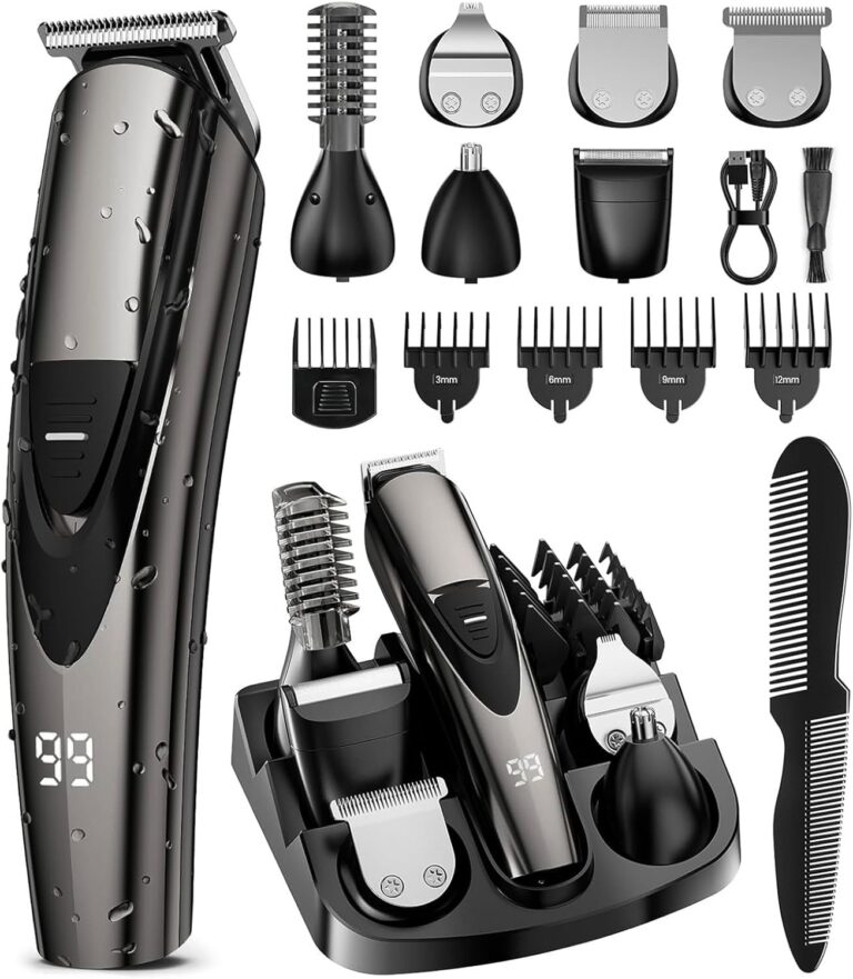 SHPAVVER Beard Trimmer for Men: Professional Barber Hair Clippers - 12-in-1 Cordless Grooming Kit - Waterproof Electric Razor with Turbo Speed & Precision Blades, Black