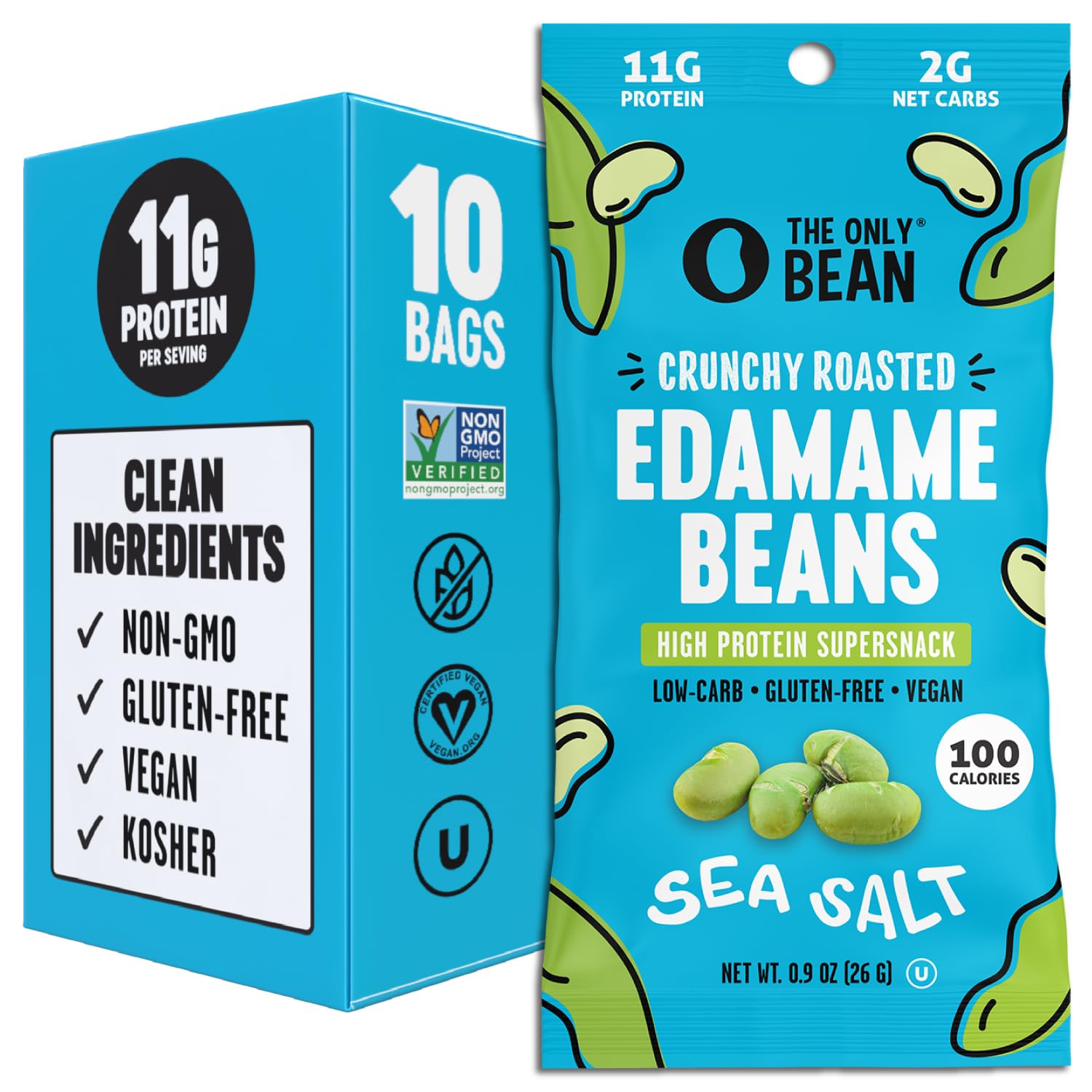 The Only Bean Crunchy Dry Roasted Edamame Snacks (Sea Salt), Healthy High Protein(11g) Keto Food, Low Carb Gluten Free Office Vegan Food 100 Calorie Snack Pack, 0.9oz 10 Pack The Only Bean Crunchy Dry Roasted Edamame Snacks (Sea Salt), Healthy High Protein(11g) Keto Food, Low Carb Gluten Free Office Vegan Food 100 Calorie Snack Pack, 0.9oz 10 Pack