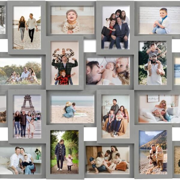J.M.Deco Collage Picture Frames for Wall 24 Slots, Reunion Friends Family Memory Large Photo Frame Selfie Gallery Puzzle Collage Wall Hanging for 4x6 Photo | Grey