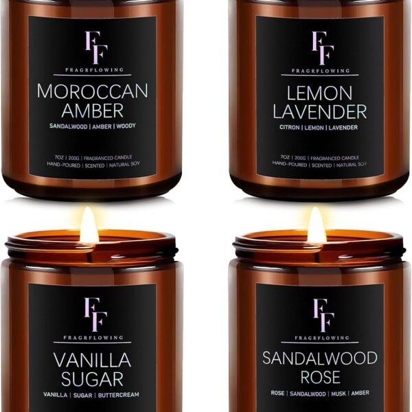Scented Candles for Home Scented Aromatherapy Candles, 4 Pack 28 Oz Soy Wax Candle Gift Set for Women Men (Lavender/Vanilla//Sandalwood Rose/Moroccan Amber)