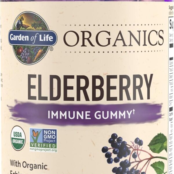Garden of Life Organics Elderberry Gummies for Adults & Kids - Immune Support Supplement with Organic Fruit, Herbal Blend, Elderberry, Echinacea, Zinc, Vitamin C, 120 Vegan Gluten Free Gummies