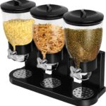 Cereal Dispenser Countertop, Large Capacity Cereal Dispenser for Pantry, Triple Dry Food Dispenser Cereal Containers Storage Dispenser for Candy Nuts Grain Rice Snack Granola(Black)