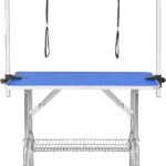 LZ LEISURE ZONE Dog Grooming Table, Adjustable Height Trimming Grooming Table Foldable Drying Table Portable Non-Slip Rubber Table with Mesh Tray, Blue