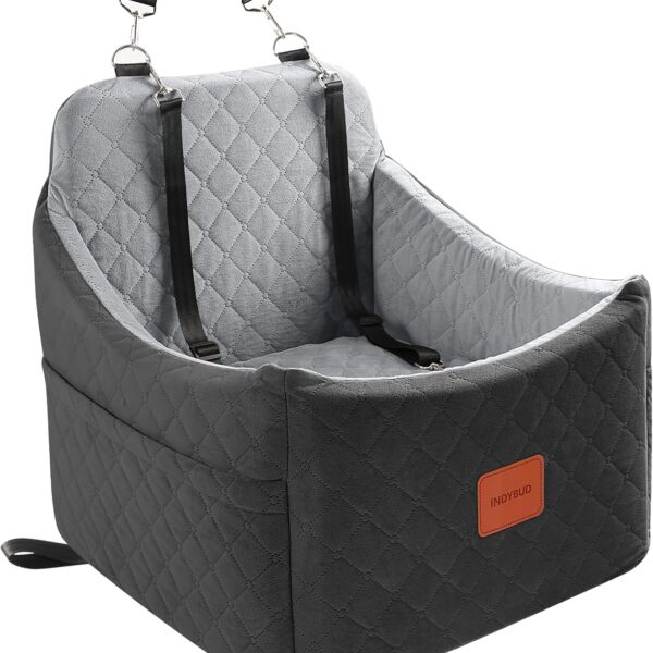 Dog Car Seat for Small Medium Dogs,Detachable Washable Dog Booster Seat Under 35lbs, Pet Car Seat Travel Bed with Storage Pockets and Safety Belt (Black/Grey, Medium)
