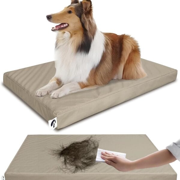 Leather XL Dog Bed, Waterproof Hair Resistant Dog Beds with Washable Covers, Orthopedic Egg Crate Foam Pet Bed