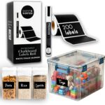 200 Chalkboard Labels for Storage Bins, Removable Black Stickers with Chalk Marker, Pantry Containers and Storage Bin Organization
