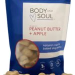 Body and Soul Peanut Butter + Apple Crunchy Dog Treats  Superfood Biscuits Baked with Oats, Barley & Quinoa  All-Natural Plant Based Clean Protein, No Additives or Fillers  Made in USA, 10oz
