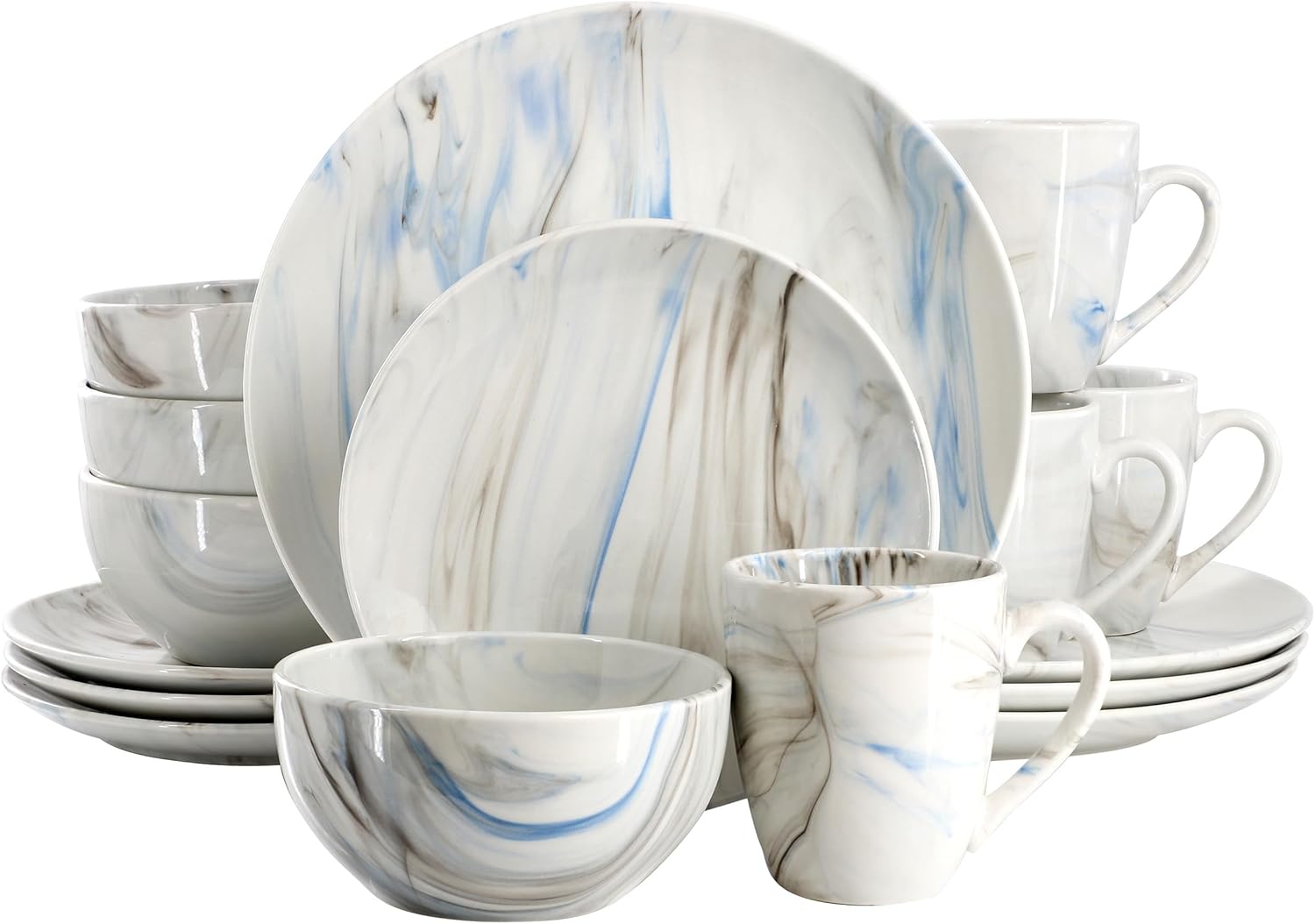 Elama Fine Marble 16 Piece Porcelain Dinnerware Set, Tableware Set, Everyday Dining, Service for 4 (Blue/Gray) Elama Fine Marble 16 Piece Porcelain Dinnerware Set, Tableware Set, Everyday Dining, Service for 4 (Blue/Gray)
