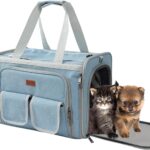 Cat Carriers Blue Soft Dog Carrier Airline Approved Puppy Expandable Bag,Softsides,Expanded,Rabbit Bunny Pets Travel Bag Small Animals Outdoor Carry Kennel