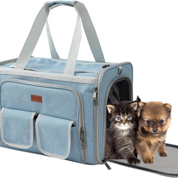 Cat Carriers Blue Soft Dog Carrier Airline Approved Puppy Expandable Bag,Softsides,Expanded,Rabbit Bunny Pets Travel Bag Small Animals Outdoor Carry Kennel
