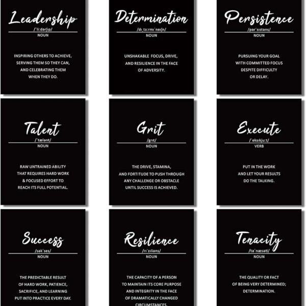9 Pieces Inspirational Phrases Wall Art Prints Motivational Sayings Quote Poster Positive Print Decoration for Teens Adults Living Room Office Classroom College Decor, Unframed, 8 x 10 Inch (Black)
