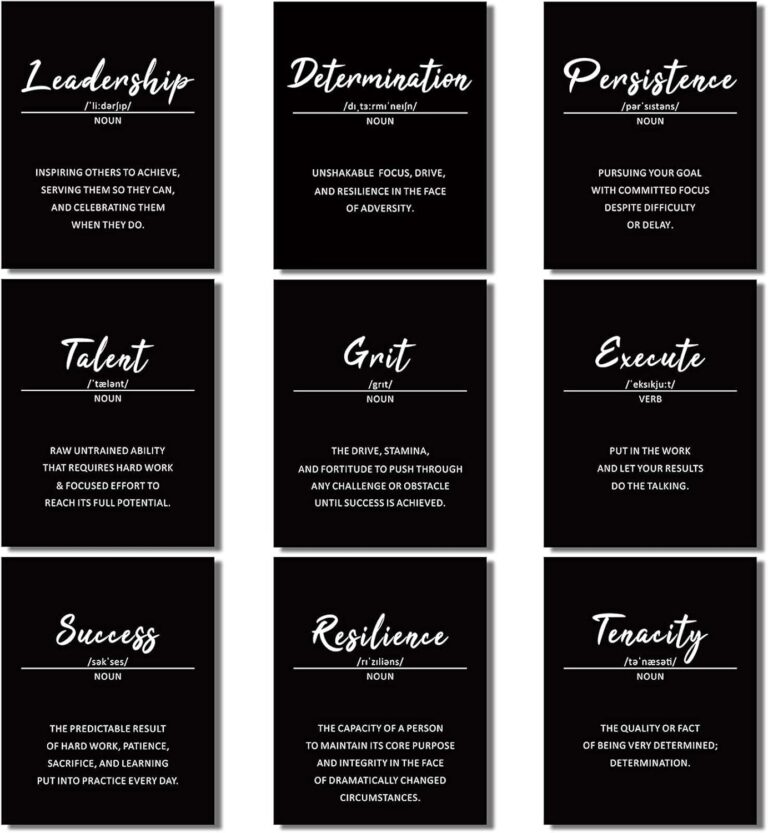 9 Pieces Inspirational Phrases Wall Art Prints Motivational Sayings Quote Poster Positive Print Decoration for Teens Adults Living Room Office Classroom College Decor, Unframed, 8 x 10 Inch (Black)