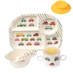 shopwithgreen 7Pcs/Set Bamboo Kids Dinnerware Set - Children Dishes - Food Plate Bowl Cup Spoon Fork Set Dishware, Cartoon Tableware, Dishwasher Safe Kids Healthy Mealtime, BPA Free