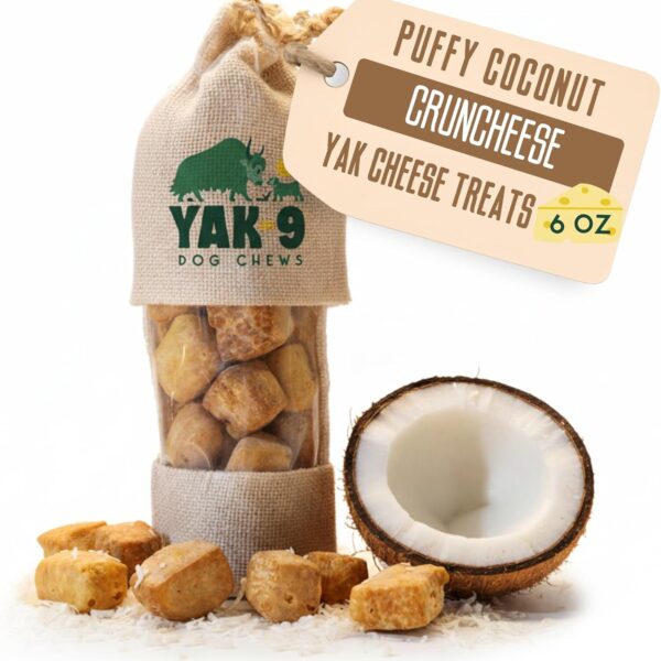 Yak9 CrunCheese Crunchy Dog Treats with Yak Cheese & Coconut | High Protein, Low Fat, Puffy, Crunchy Snacks | Non, GMO, Natural Healthy Dog Treats | for All Breeds & Sizes | 6 Oz