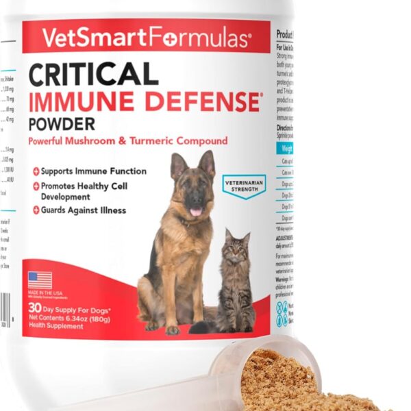 Critical Immune Defense for Dogs & Cats; Supports Normal Cell Growth - Turkey Tail, Reishi, Shiitake and Maitake Mushroom Formula with Patented White Turmeric Root Extract - 30-Day Supply