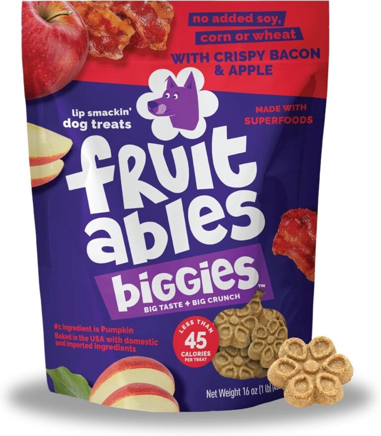 Fruitables Biggies Dog Biscuits, Healthy Treats for Dogs, Doggie Biscuits, Crunchy Pumpkin Treats, Free of Wheat, Corn and Soy, Made in The USA, Crispy Bacon & Apple Flavor, 16oz